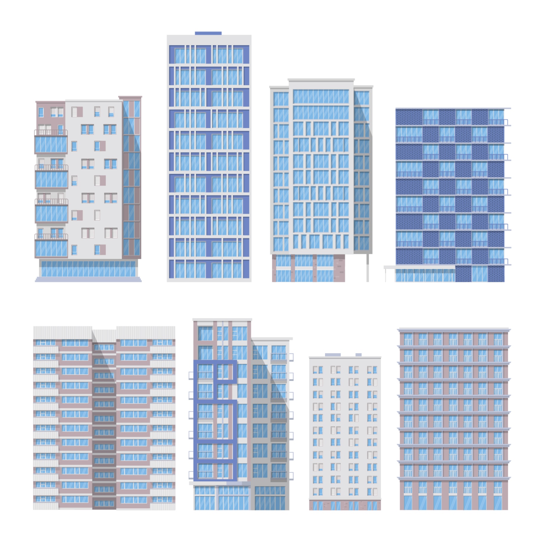 Glass High Rise Elevation Set [AI, PNG, SVG] | Arch Hive